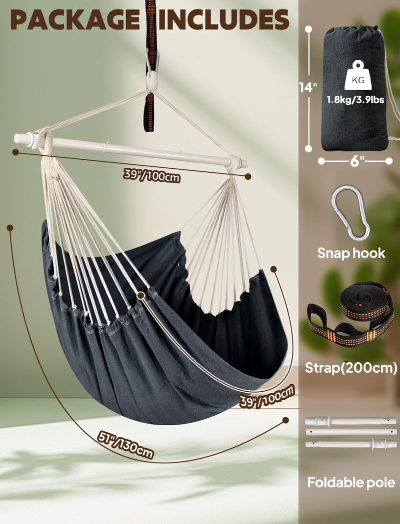 Chihee Hammock Chair Swing - Strong Metal, Collapsible, Portable, Max 500 lbs, Comfy Seat, Patio & Lawn, Cotton Blended, Indoor/Outdoor - Image 3